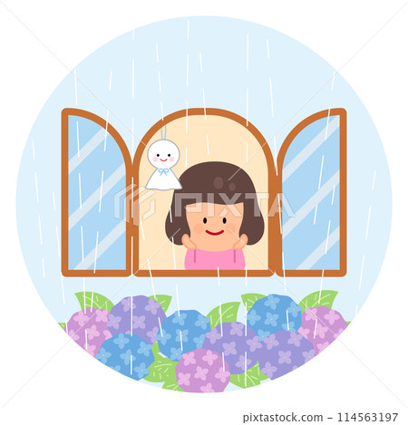 Rainy day landscape illustration (girl) 114563197