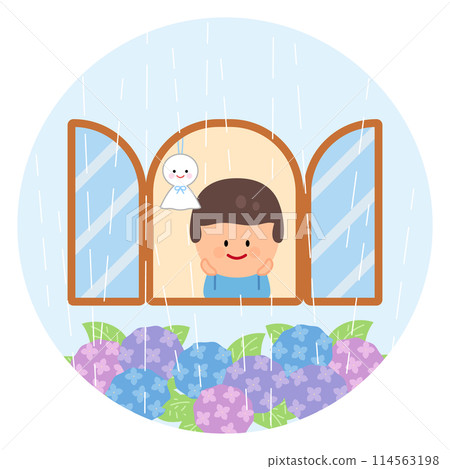 雨天風景插畫（男孩） 114563198