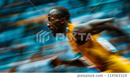 Dynamic action shots of Olympic athletes at the peak of their performance showcasing skill and speed 114563328