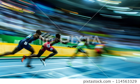 Dynamic action shots of Olympic athletes at the peak of their performance showcasing skill and speed 114563329
