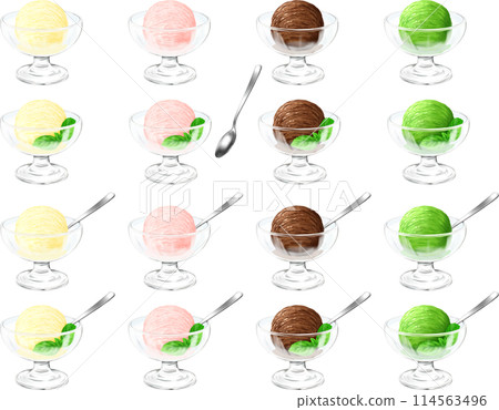 Ice cream in glass containers, 4 flavors Ice cream in glass containers, 4 flavors 114563496