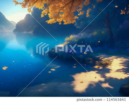beautiful lake in the autumn forest beautiful lake in the autumn forest 114563841