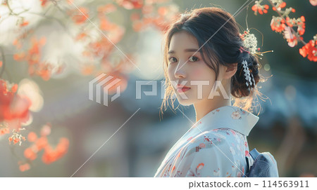 A young lady in kimono 114563911