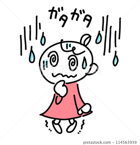 卡通風格顫抖的女人,頭暈,冷汗,臉色蒼白,簡單可愛的線條畫插畫 卡通風格顫抖的女人,頭暈,冷汗,臉色蒼白,簡單可愛的線條畫插畫 114563939