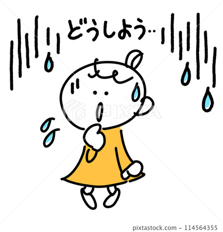漫畫風格焦慮和神經質的女人與線條我該怎麼辦冷汗可愛的線條畫插圖 114564355