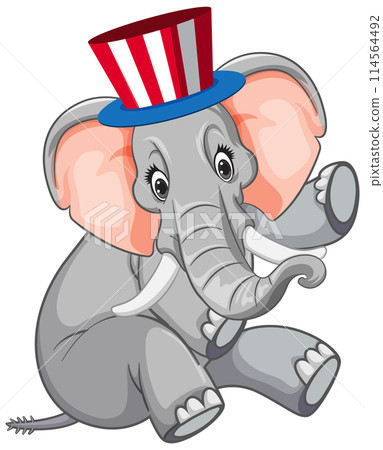 Playful Elephant with Patriotic Top Hat 114564492