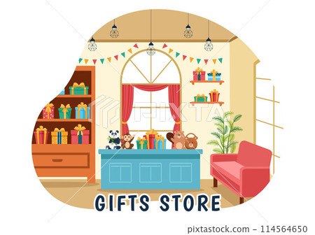 Gifts Store Vector Illustration of Wrapped Gift Box with Ribbon and Confetti to Surprise your Friends in Flat Cartoon Background Design 114564650