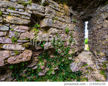 Arrow slits in the ruins of a castle (Pennard, Wales, UK) 114565230
