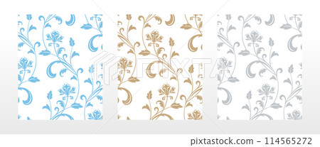 Wallpapers in the style of Baroque. Seamless vector backgrounds. Set of colored floral ornaments. Graphic patterns for fabric, wallpaper, packaging. Ornate Damask flower ornaments Wallpapers in the style of Baroque. Seamless vector backgrounds. Set of colored floral ornaments. Graphic patterns for fabric, wallpaper, packaging. Ornate Damask flower ornaments 114565272