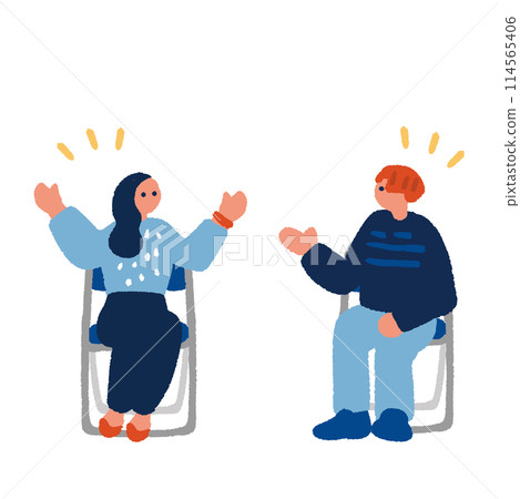 一個男人和一個女人說話的簡單而扁平的手繪插圖 114565406