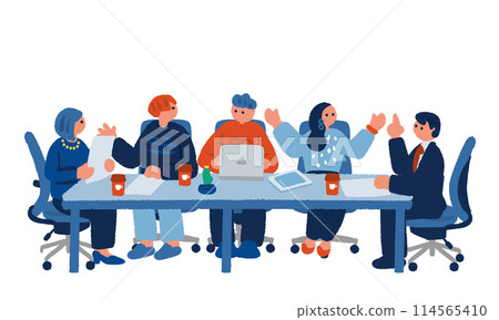 Hand-drawn illustration of people having a meeting Hand-drawn illustration of people having a meeting 114565410