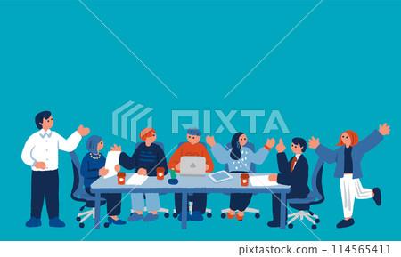 Hand-drawn illustration of people having a meeting 114565411