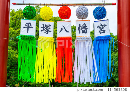 [神奈川縣]平塚八幡宮第一鳥居掛著七夕裝飾 114565808
