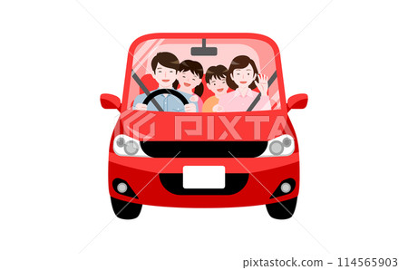 Illustration of a family enjoying a drive in a car on a family trip with a smile_Summer vacation, outing, car insurance Illustration of a family enjoying a drive in a car on a family trip with a smile_Summer vacation, outing, car insurance 114565903