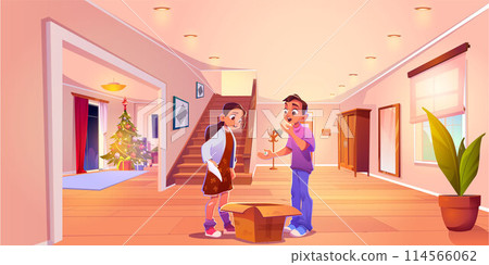 Teenage with package in hallway vector background 114566062