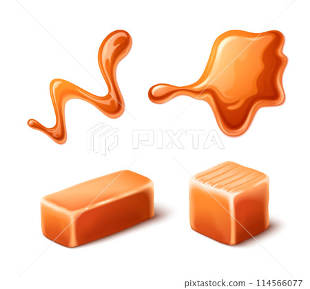 Caramel sauce swirl and toffee candy flow vector 114566077