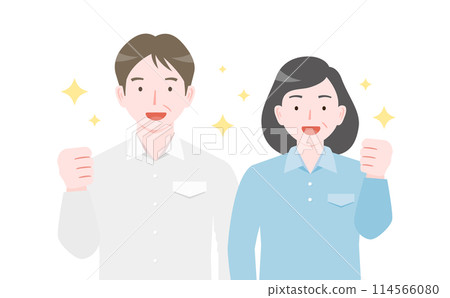 An illustration of a senior couple smiling and exercising and walking energetically An illustration of a senior couple smiling and exercising and walking energetically 114566080