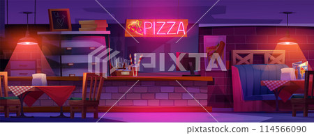 Pizza restaurant interior at night cartoon vector 114566090