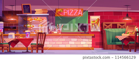 Pizza restaurant interior. Italian cafe background 114566129