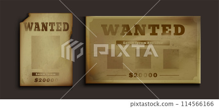 Old western wanted paper poster for reward vector 114566166