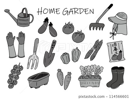 Home garden illustration set (hand-drawn) gray 114566601