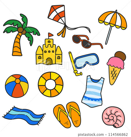 Summer beach illustration set 114566862