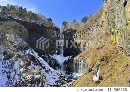 View of Kegon Falls in Nikko in winter from the observation deck View of Kegon Falls in Nikko in winter from the observation deck 114566986