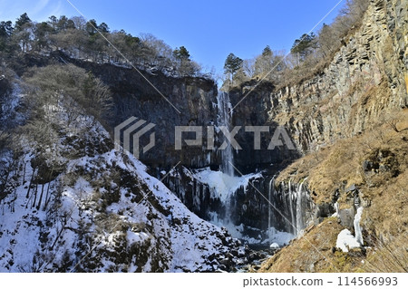 View of Kegon Falls in Nikko in winter from the observation deck View of Kegon Falls in Nikko in winter from the observation deck 114566993