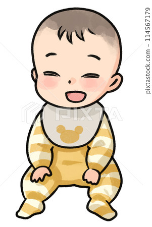 微笑著坐著的嬰兒 微笑著坐著的嬰兒 114567179