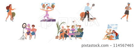 People Character Using Different Gadget and Mobile Device Vector Set 114567465