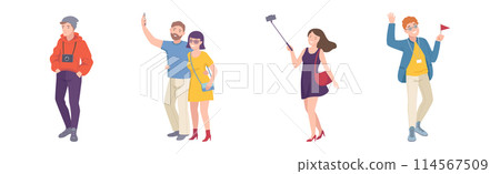 People Tourist Character on Excursion Go Sightseeing and Take Photos Vector Set People Tourist Character on Excursion Go Sightseeing and Take Photos Vector Set 114567509