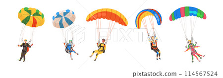 People Character with Parachute Skydiving Floating in Sky Vector Set People Character with Parachute Skydiving Floating in Sky Vector Set 114567524