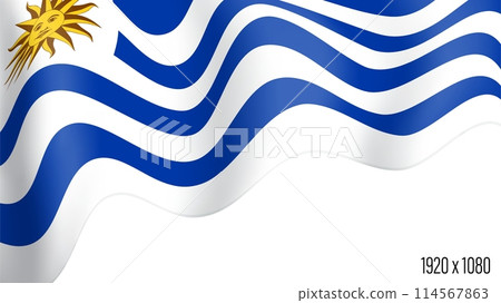 Uruguay country flag realistic independence day background. Uruguay commonwealth banner in motion waving, fluttering in wind. Festive patriotic HD format template for independence day Uruguay country flag realistic independence day background. Uruguay commonwealth banner in motion waving, fluttering in wind. Festive patriotic HD format template for independence day 114567863