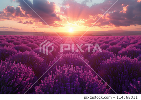 Beautiful sunset over lavender field, nature background 114568011