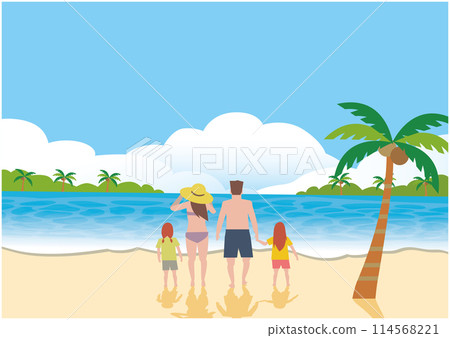 Family swimming in the sea in summer illustration Family swimming in the sea in summer illustration 114568221