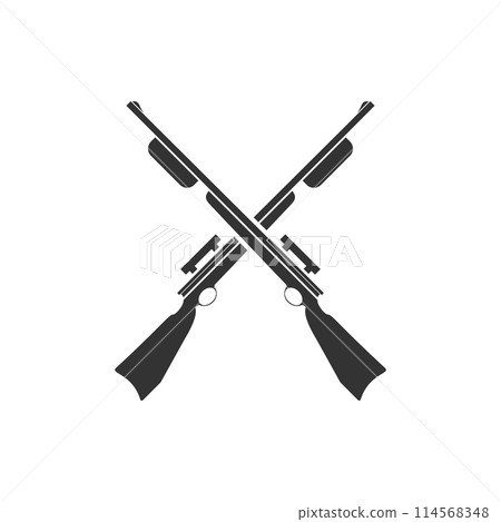 Crossed shotguns, hunting rifles icon flat 114568348