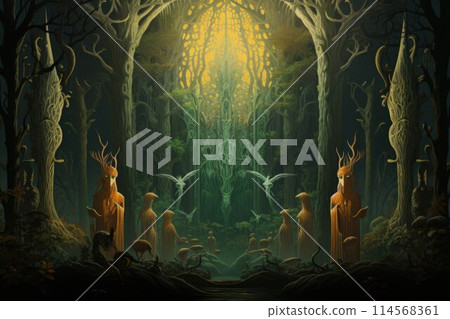 Ancient forest spirits, guarding the secrets of the woodland realms - Generative AI 114568361