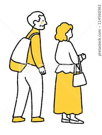 Elderly couple looking at paintings at an exhibition 114568362