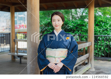 A woman wearing a formal kimono 114568592
