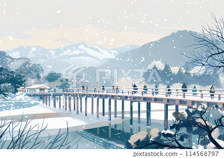 Snowy Kyoto Arashiyama and Togetsukyo Bridge 114568797