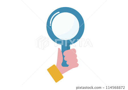 Hand holding a magnifying glass. Investigation. 114568872