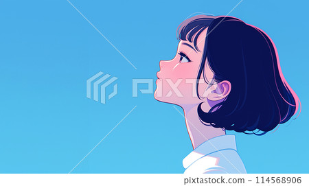 Profile of a girl with a serious look AI 114568906