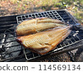 在木炭烤架上烤的阿特卡鯖魚 114569134