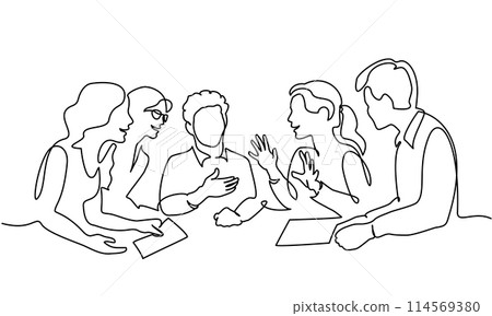 Group of young people discuss interesting task together and talking. 114569380