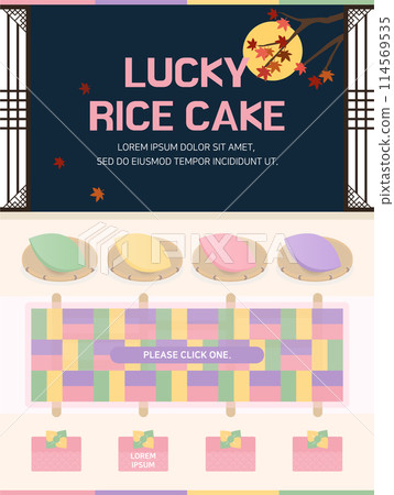 Lucky ladder game event using songpyeon, a Korean Thanksgiving food(caption: Chuseok - Asian Thanksgiving Day) 114569535