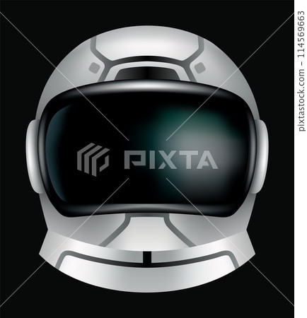 Astronaut helmet, realistic cosmonaut mask with glass for space exploration and flight in cosmos. Part suit for protection spaceman head. Isolated vector illustration Astronaut helmet, realistic cosmonaut mask with glass for space exploration and flight in cosmos. Part suit for protection spaceman head. Isolated vector illustration 114569663