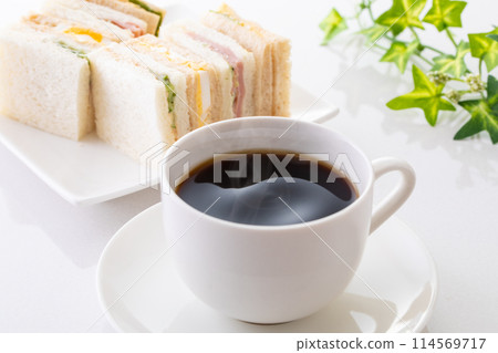 hot coffee and sandwiches 114569717