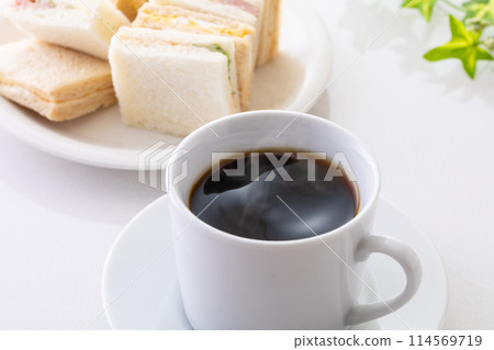 hot coffee and sandwiches 114569719