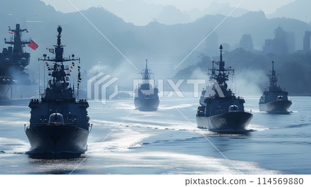 war at sea warships in the battle, generative ai 114569880