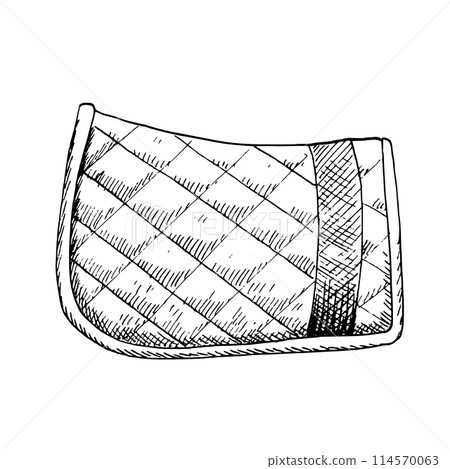 Graphic vector illustration of a saddle pad. Hand painting. Horse equipment, for horse sport, riding Graphic vector illustration of a saddle pad. Hand painting. Horse equipment, for horse sport, riding 114570063